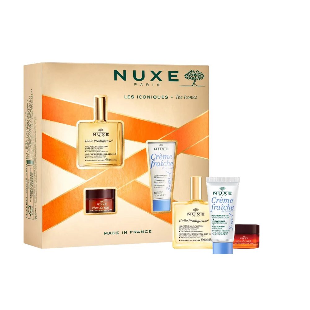 Nuxe Huile Prodigieuse 50ml + Crème Fraîche De Beauté +Reve de Miel Levre pack