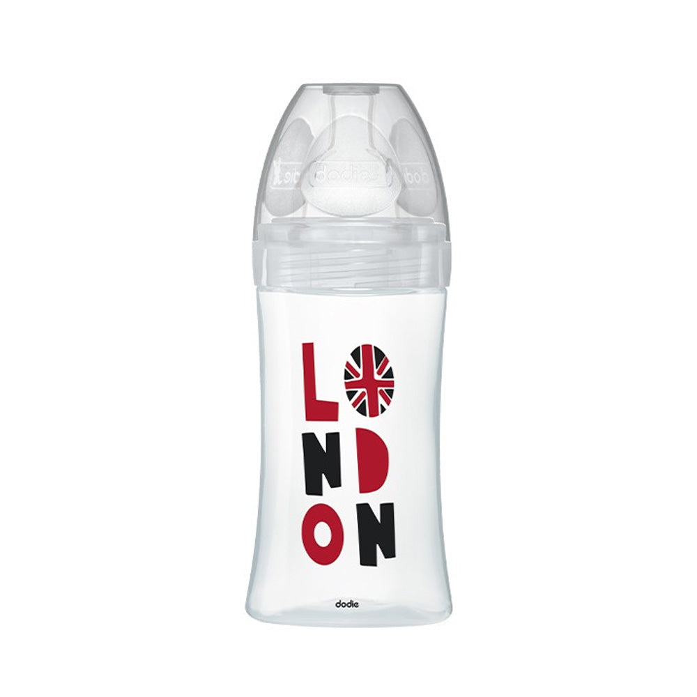 Dodie Biberons Verre Sensation+ Anti-Coliques Tétine Plate Débit Lent London +0m 270ml