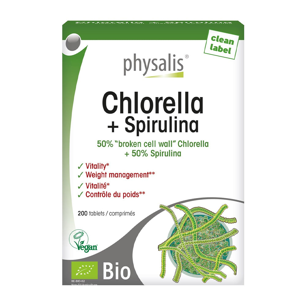 Physalis Chlorella + Spirulina 200 Comprimés Physalis Chlorella + Spirulina 200 Comprimés