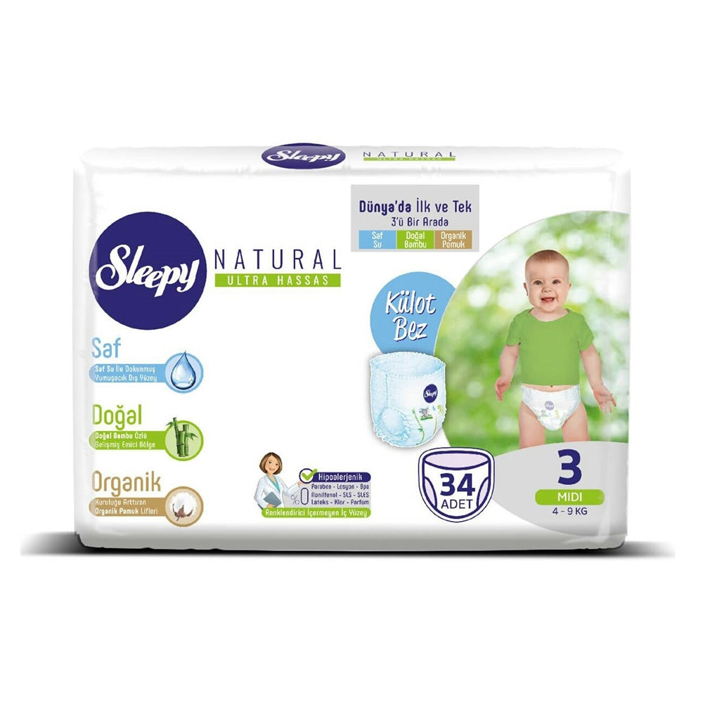 Sleepy Natural 3 Pants Midi 4-9kg 34 Pièces Sleepy Natural 3 Pants Midi 4-9kg 34 Pièces