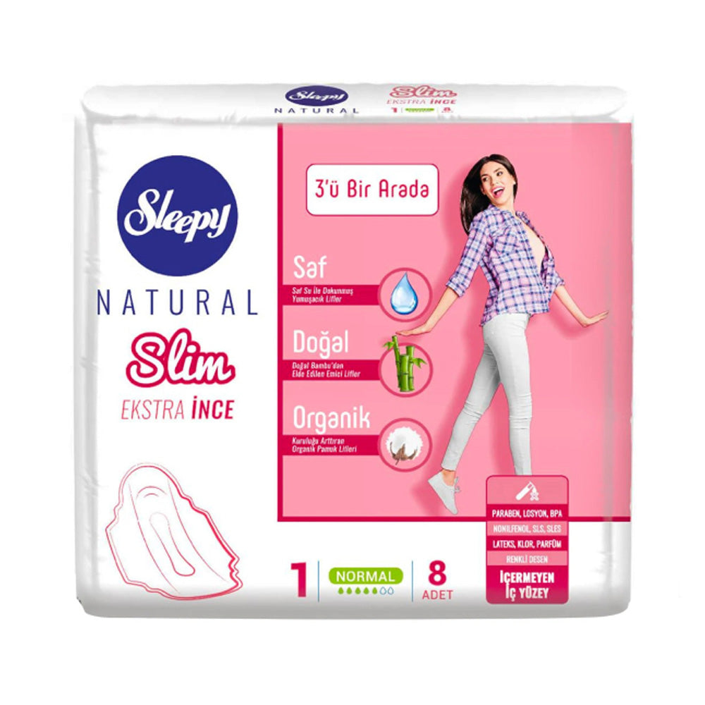 Sleepy Natural Slim Extra Thin 3 in 1 Normal Pads 8 Pièces