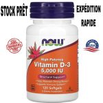 Now foods VITAMINE D3,Haute efficacité ,5000UI,120 capsules à enveloppe molle