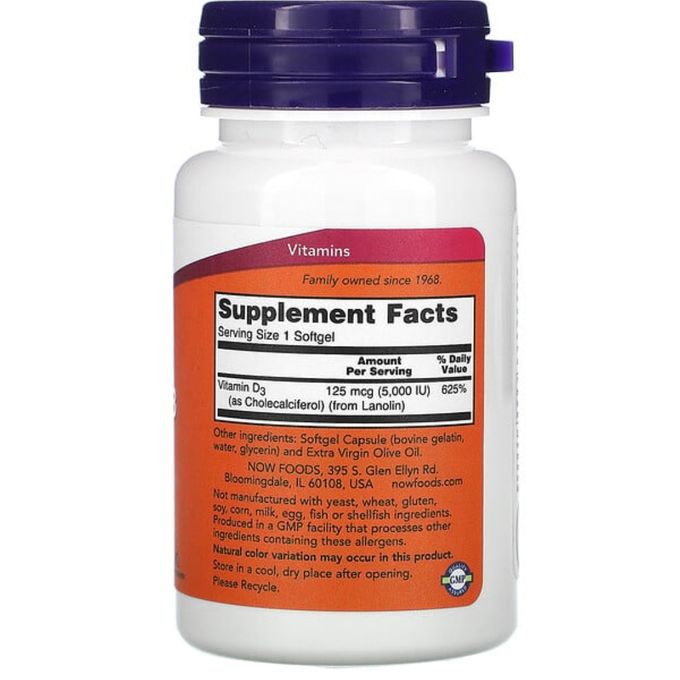 Now foods VITAMINE D3,Haute efficacité ,5000UI,120 capsules à enveloppe molle Now foods VITAMINE D3,Haute efficacité ,5000UI,120 capsules à enveloppe molle