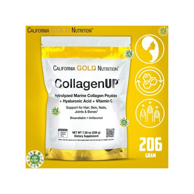 California Gold Nutrition, Collagen UP, Peptides de collagène marin hydrolysé à l'acide hyaluronique et à la vitamine C, Non aromatisés, 206 g California Gold Nutrition, Collagen UP, Peptides de collagène marin hydrolysé à l'acide hyaluronique et à la vitamine C, Non aromatisés, 206 g