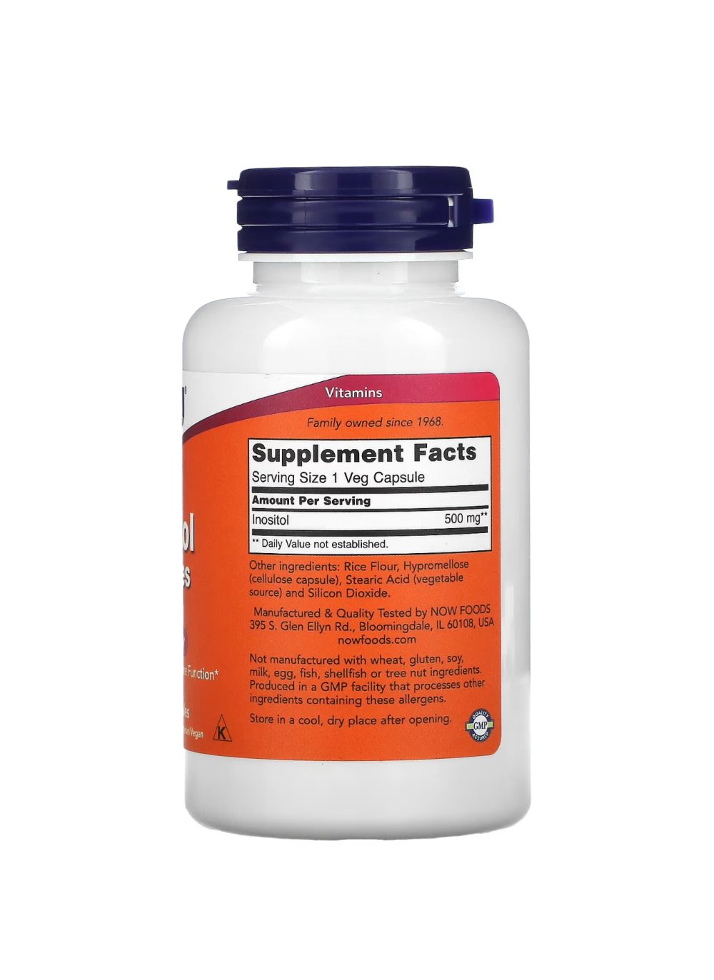 Now Foods Inositol 500 mg,fonction membranaire saine, santé cellulaire,100 gélules