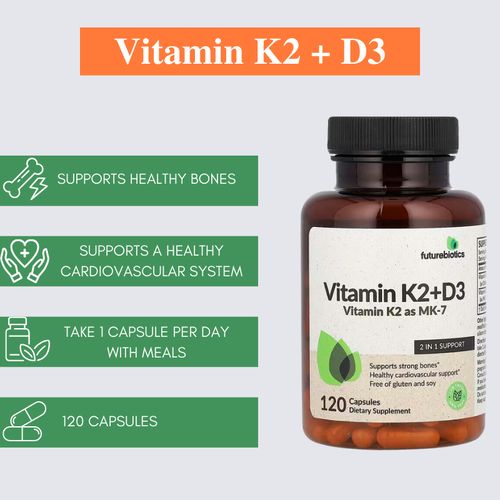 FutureBiotics Vitamines  D3 K2 MK 7- 5000 iu -120 capsules
