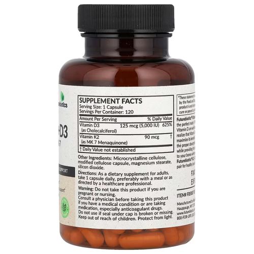 FutureBiotics Vitamines  D3 K2 MK 7- 5000 iu -120 capsules
