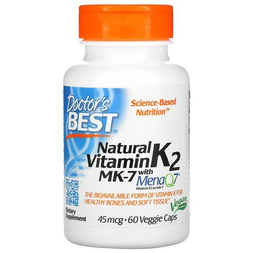 Doctor's Best Natural Vitamin K2 MK-7 with MenaQ7, 100 mcg, 60 Veggie Caps