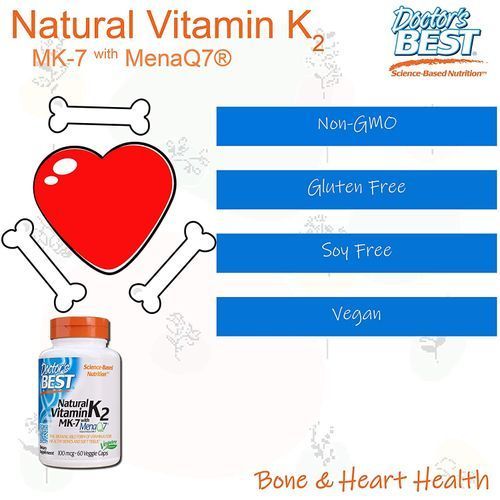 Doctor's Best Natural Vitamin K2 MK-7 with MenaQ7, 100 mcg, 60 Veggie Caps