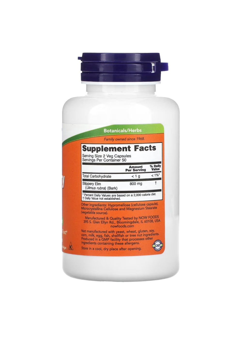 NOW FOODS slippery elm 400 mg (Orme rouge )100 veg capsules