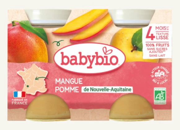 Babybio Petit Pot Mangue Pomme de Nouvelle-Aquitaine 2x 130g