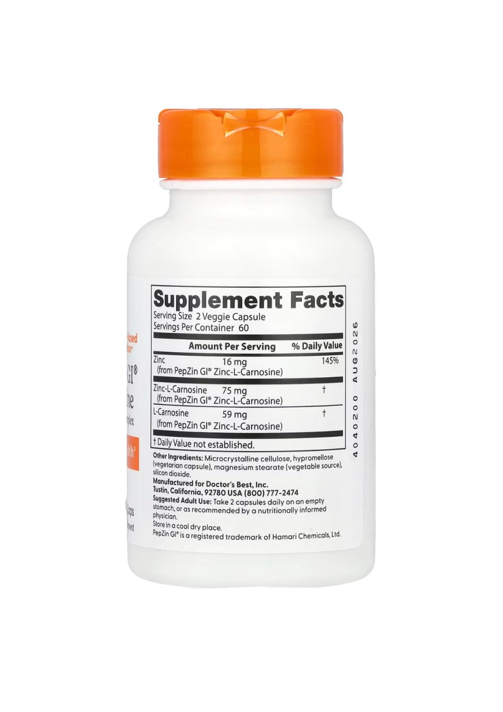 Doctor’s Best pepzin GI ZINC-L- Carnosine complex 120caps Doctor’s Best pepzin GI ZINC-L- Carnosine complex 120caps