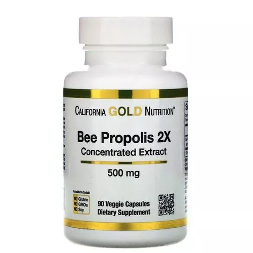California Gold Nutrition  Bee Propolis 2X Concentrated Extract  500 mg 90 Capsules